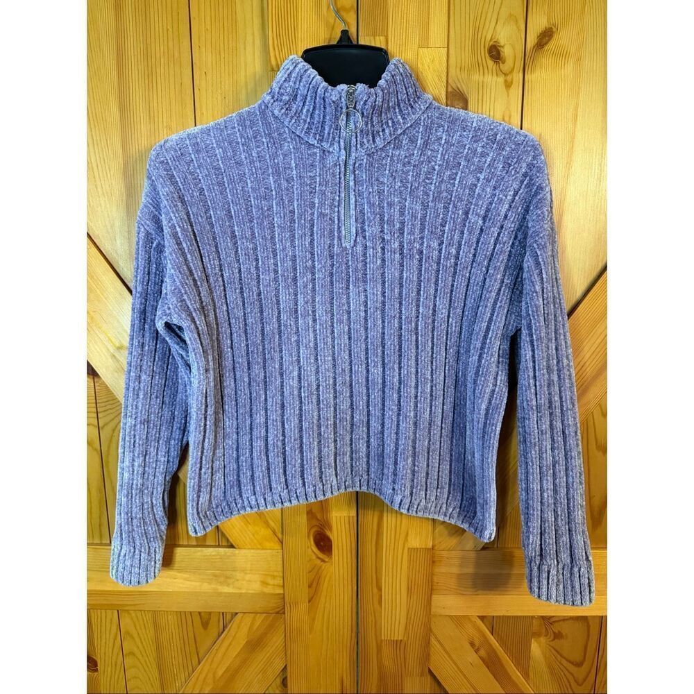 Pink Rose quarter zip cropped long sleeve sweater size medium lavender (6414)
